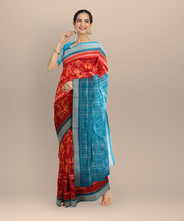 Red Brilliant Azure Silk Handloom Sambalpuri Saree