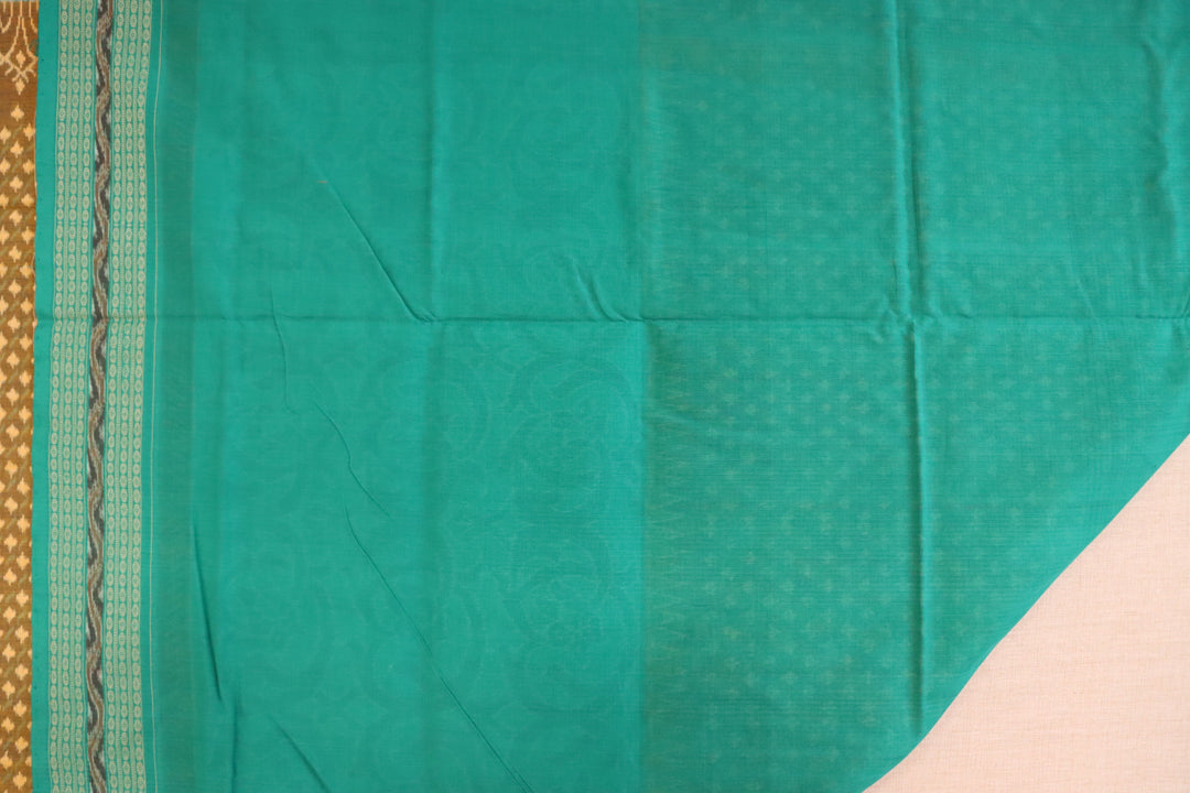 Brown celadon green cotton handloom sambalpuri saree