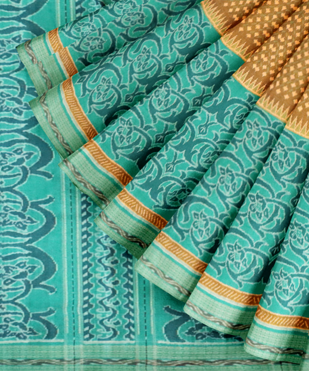 Brown celadon green cotton handloom sambalpuri saree