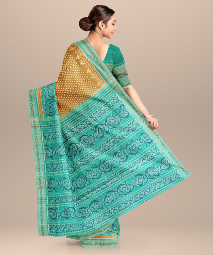 Brown celadon green cotton handloom sambalpuri saree
