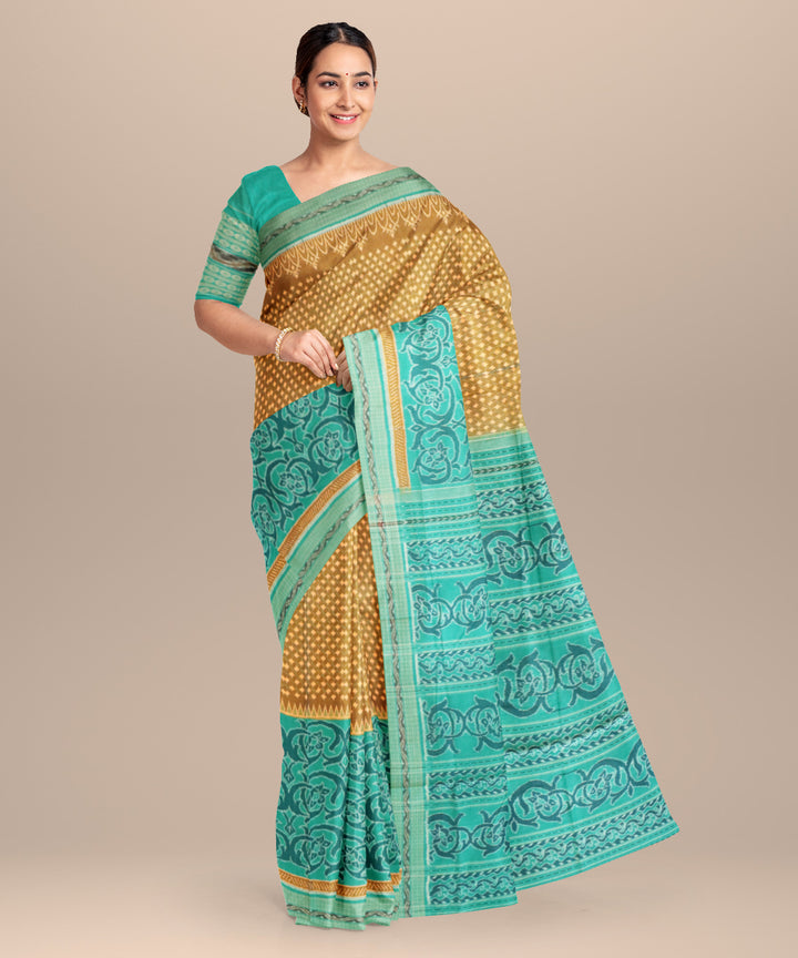Brown celadon green cotton handloom sambalpuri saree
