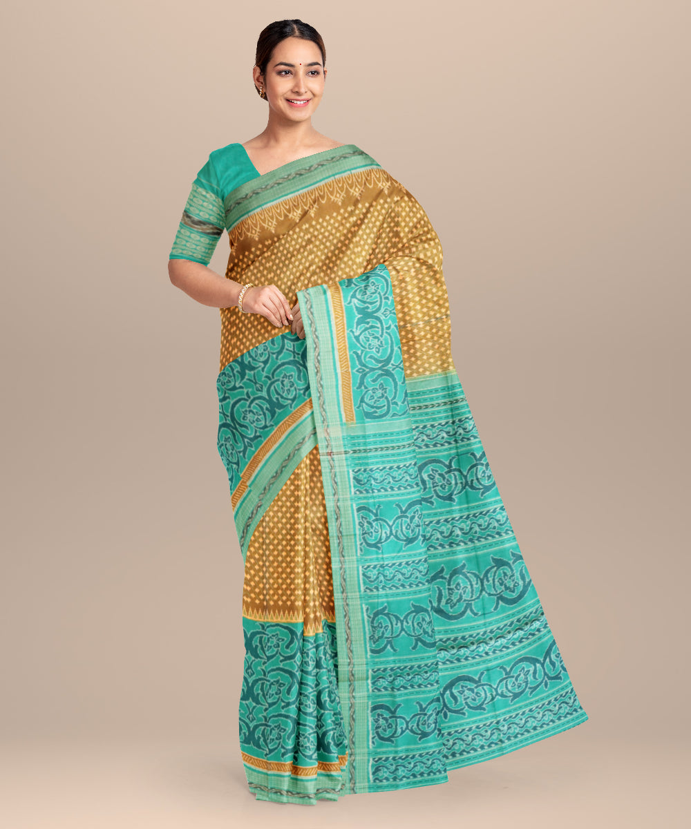 Brown celadon green cotton handloom sambalpuri saree