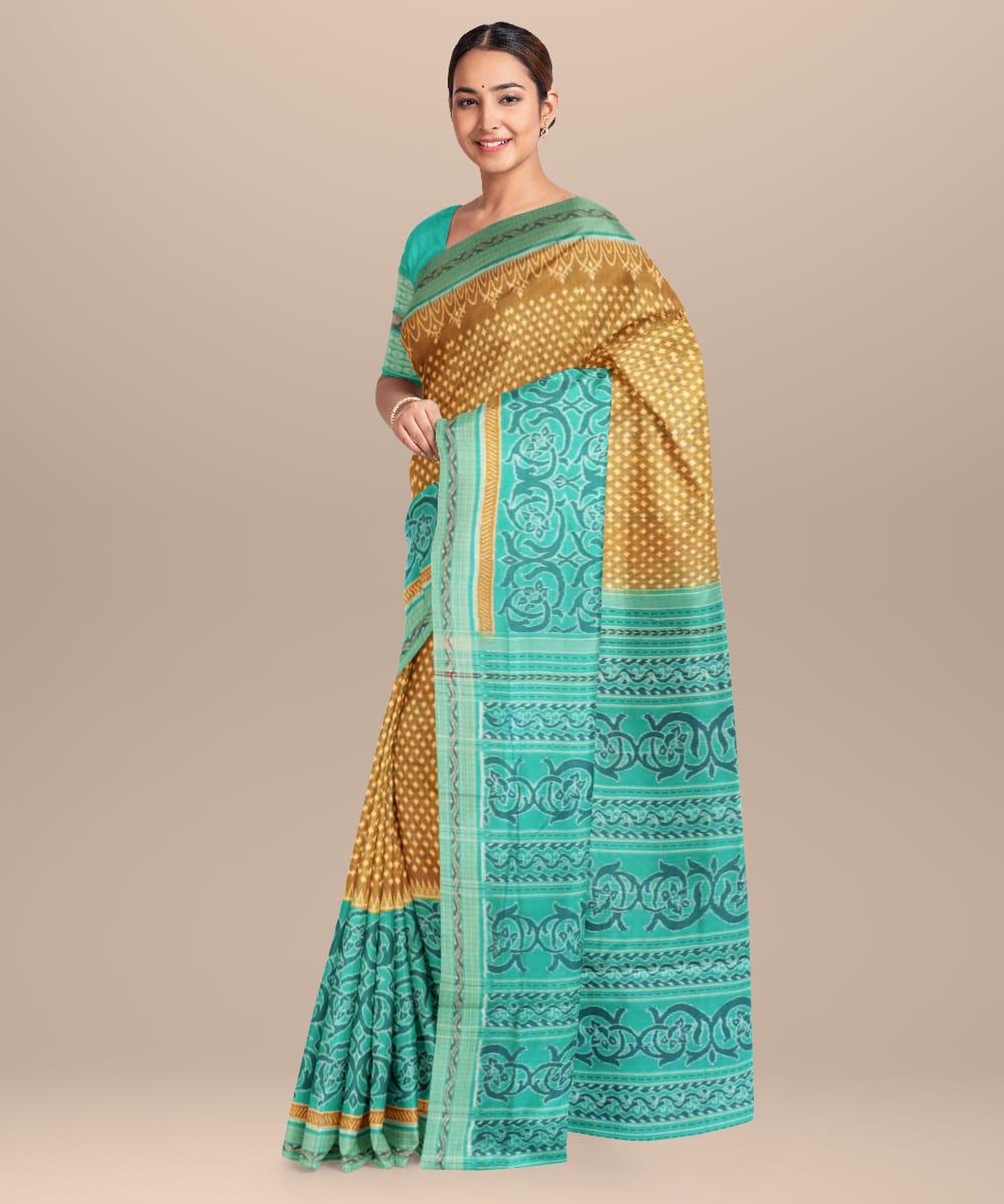 Brown celadon green cotton handloom sambalpuri saree