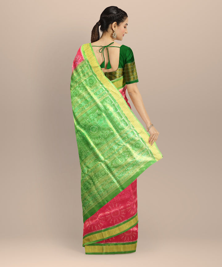 Pink Bright Green Silk Handloom Sambalpuri Saree