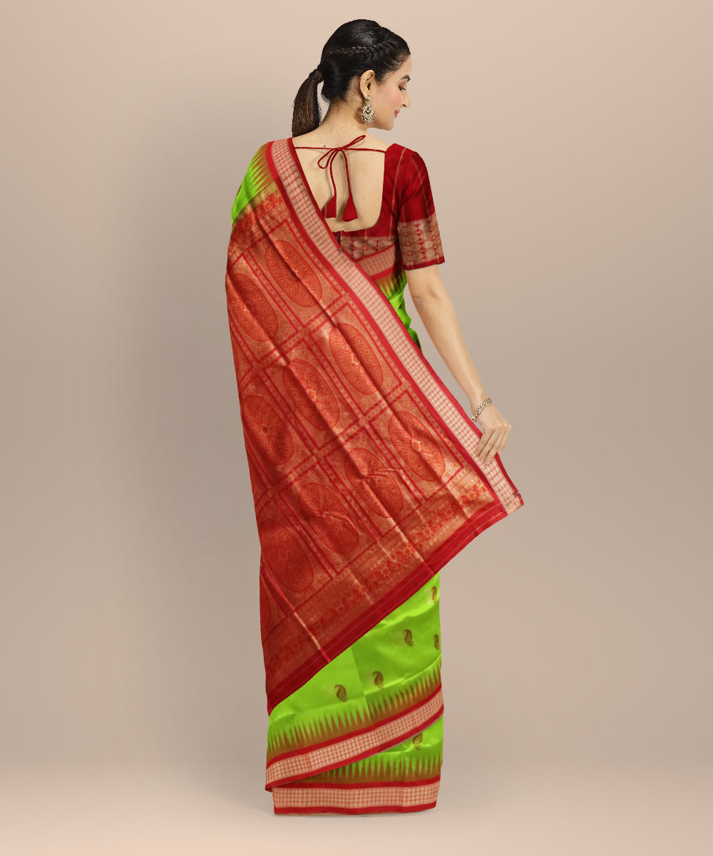 Teal Green Dark Red Silk Handloom Bomkai Saree