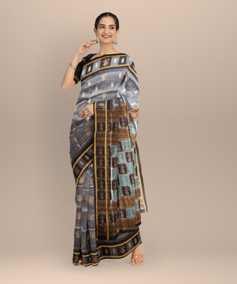 Grey multicolour silk handloom bomkai saree