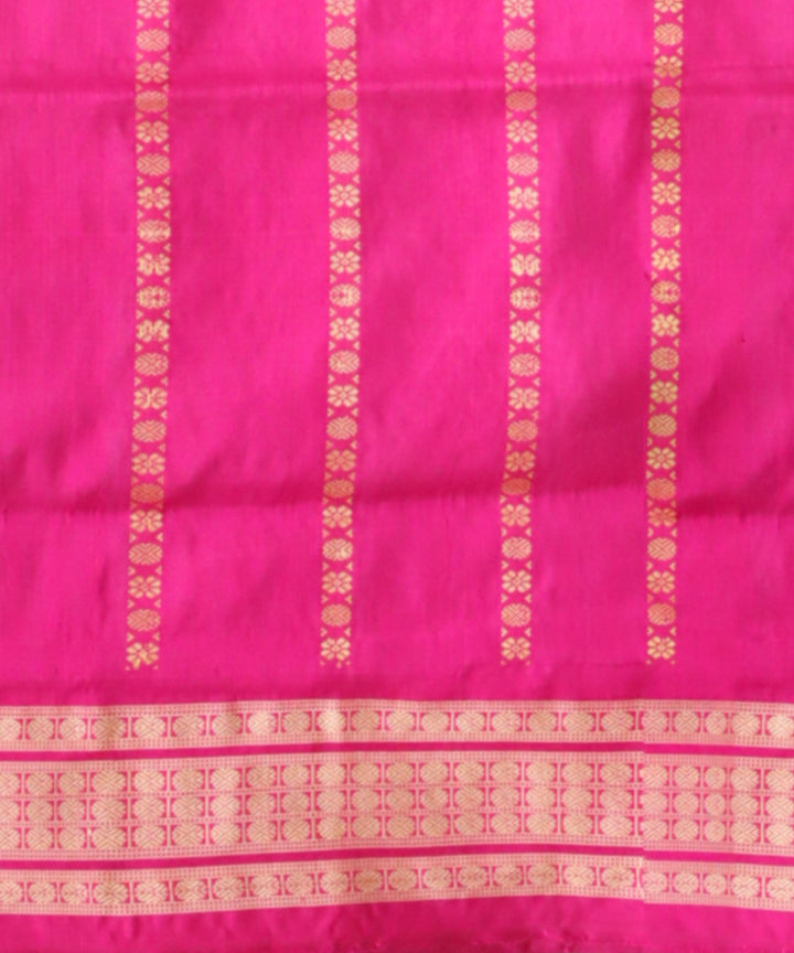 Cyan Blue Fluorescent Pink Silk Handloom Bomkai Saree