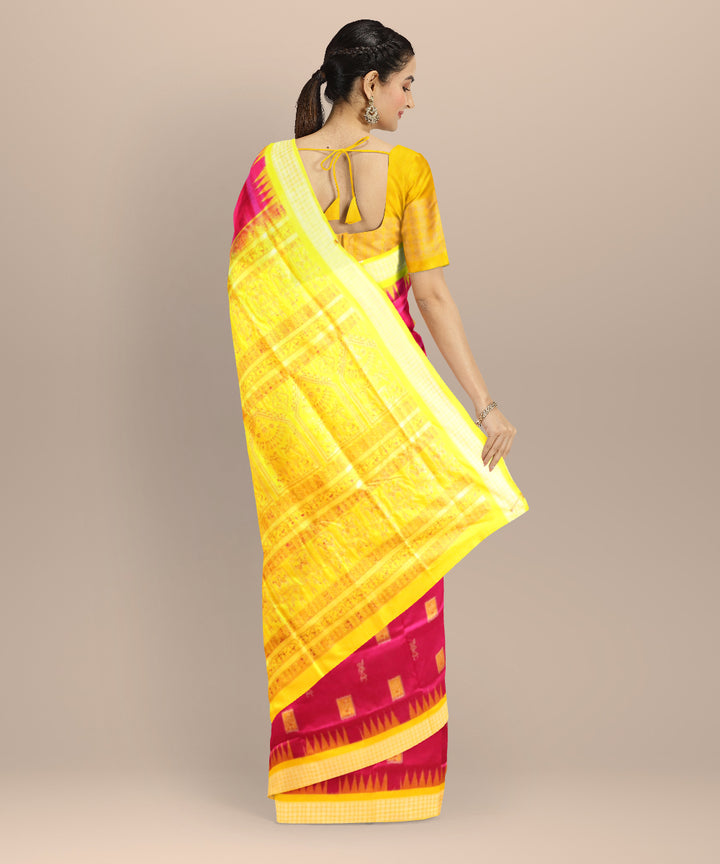 Pink Electric Yellow Silk Handloom Bomkai Saree