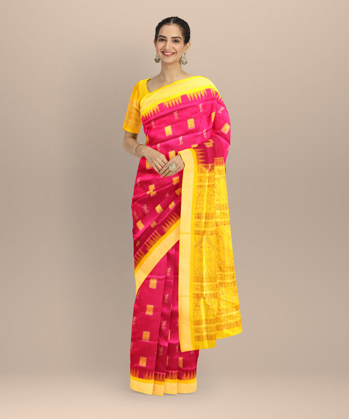 Pink Electric Yellow Silk Handloom Bomkai Saree