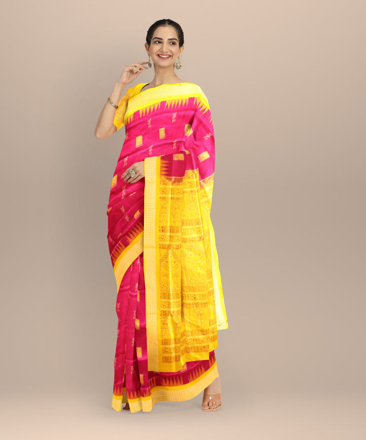 Pink Electric Yellow Silk Handloom Bomkai Saree