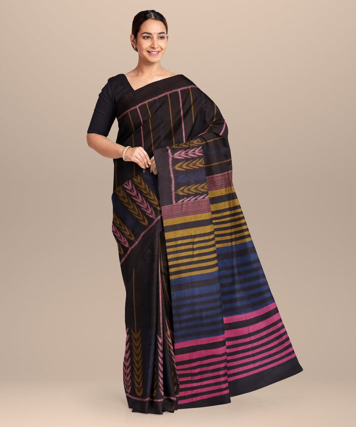 Black multicolor cotton handloom nuapatna saree