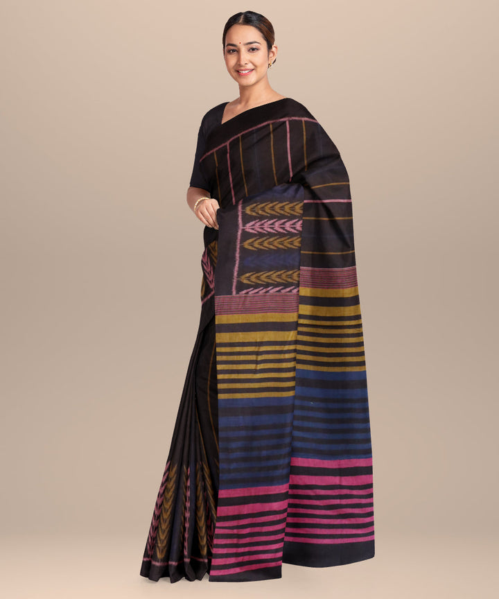 Black multicolor cotton handloom nuapatna saree