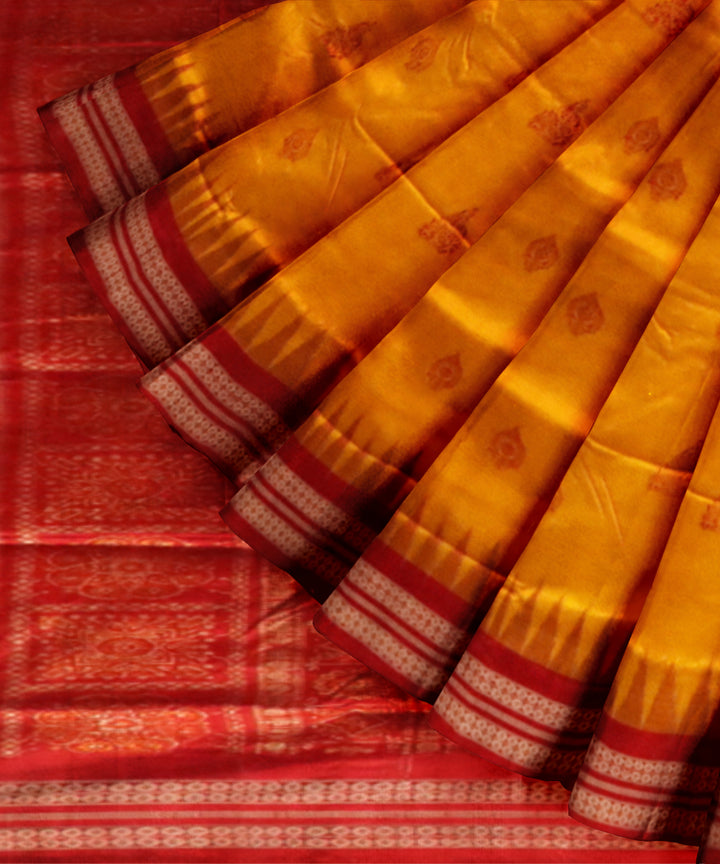 Orange Dark Red Silk Handloom Bomkai Saree