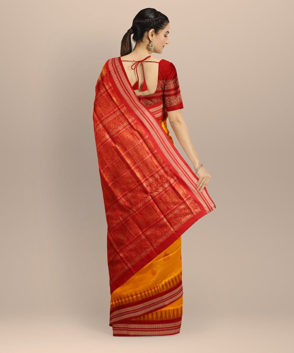 Orange Dark Red Silk Handloom Bomkai Saree