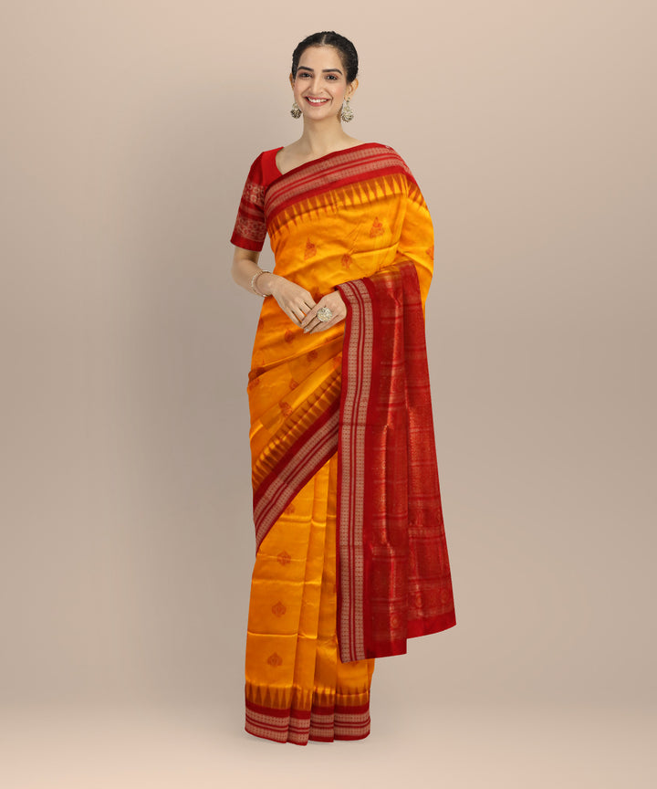 Orange Dark Red Silk Handloom Bomkai Saree
