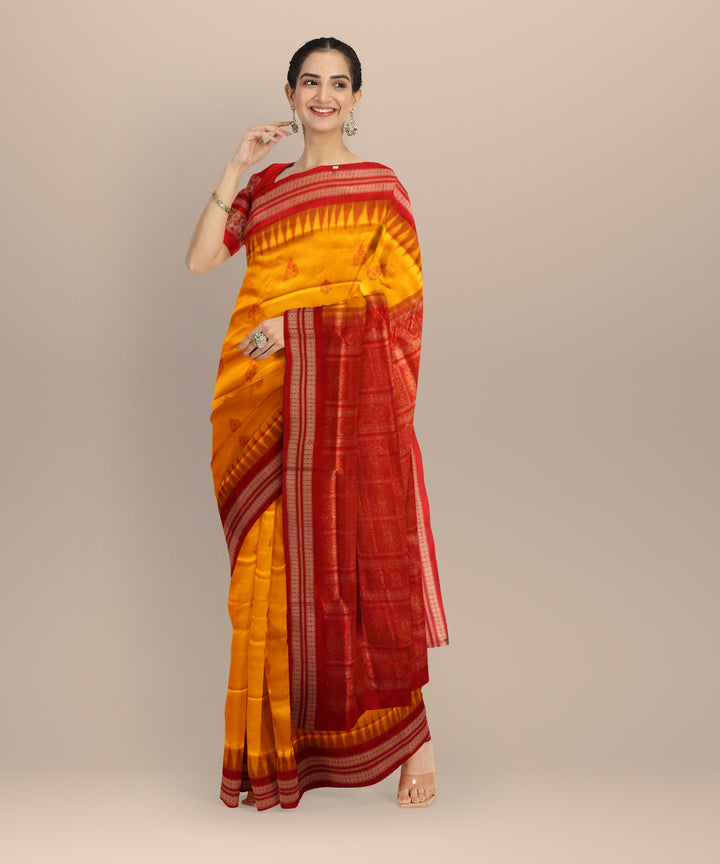 Orange Dark Red Silk Handloom Bomkai Saree