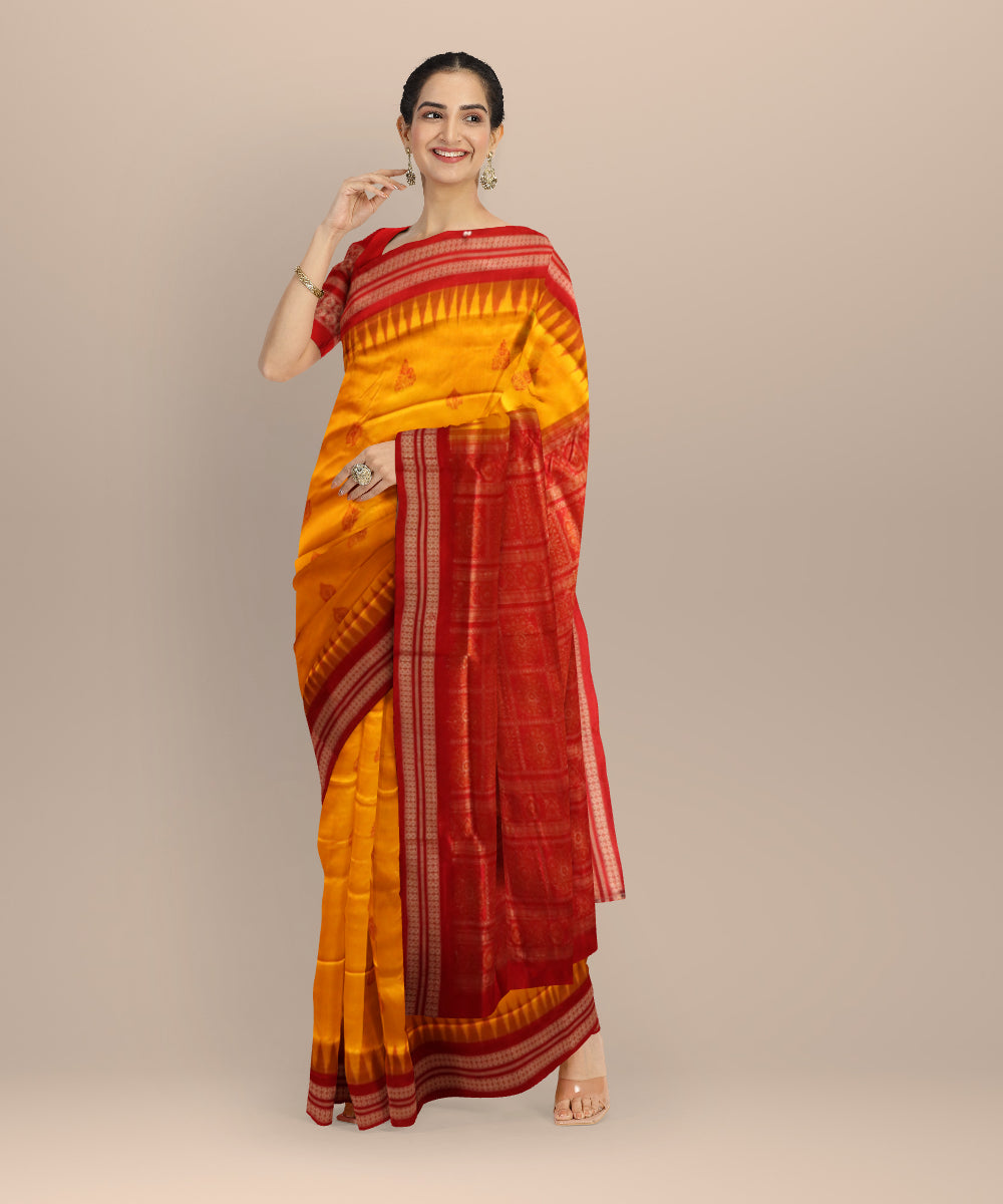 Orange dark red silk handloom bomkai saree