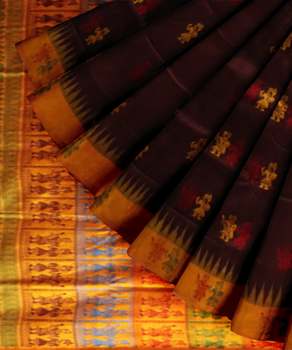 Brown Dark Tangerine Silk Handloom Bomkai Saree