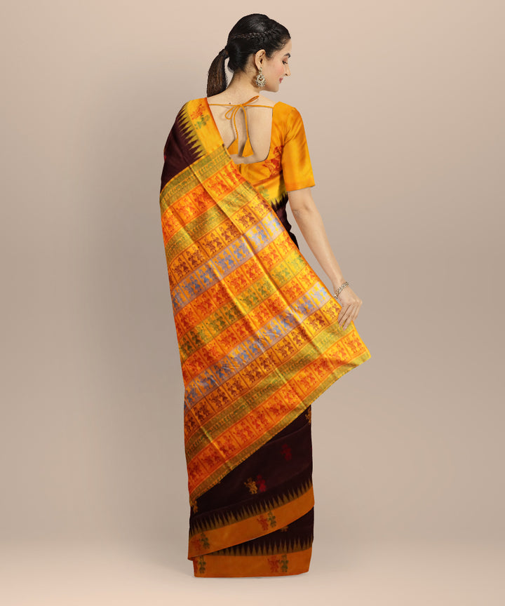 Brown Dark Tangerine Silk Handloom Bomkai Saree