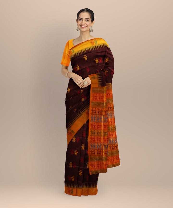 Brown Dark Tangerine Silk Handloom Bomkai Saree