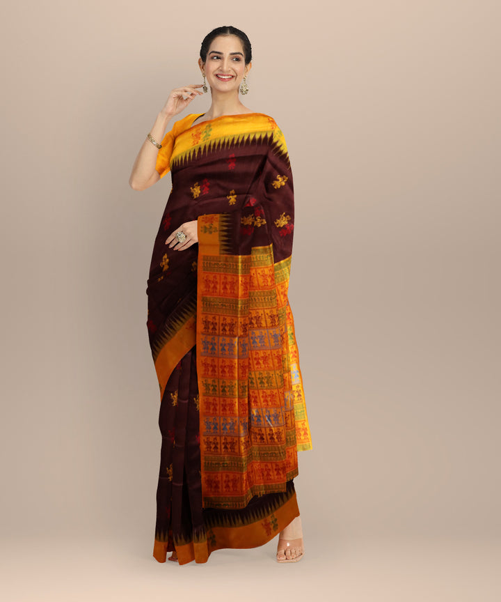 Brown Dark Tangerine Silk Handloom Bomkai Saree