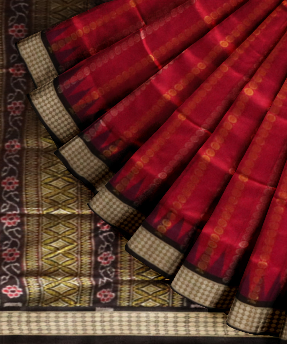 Pink Black Silk Handloom Bomkai Saree