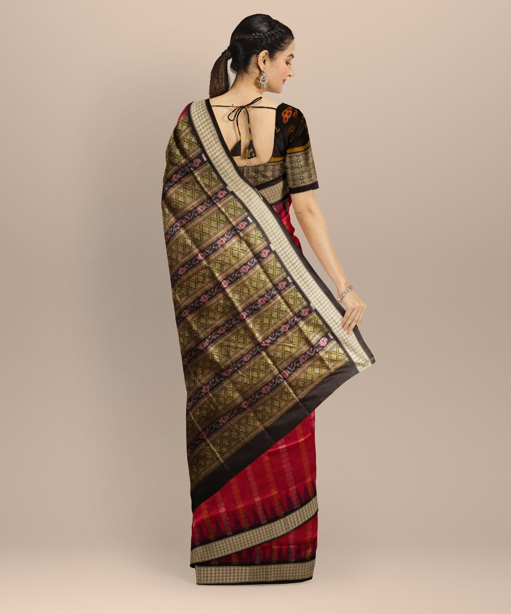 Pink Black Silk Handloom Bomkai Saree