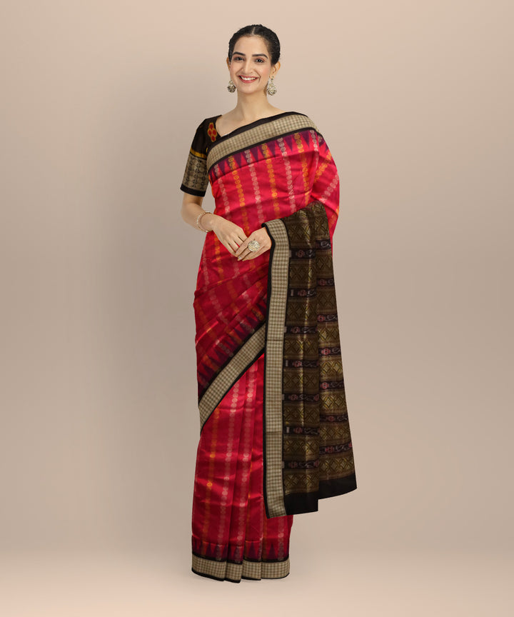 Pink Black Silk Handloom Bomkai Saree
