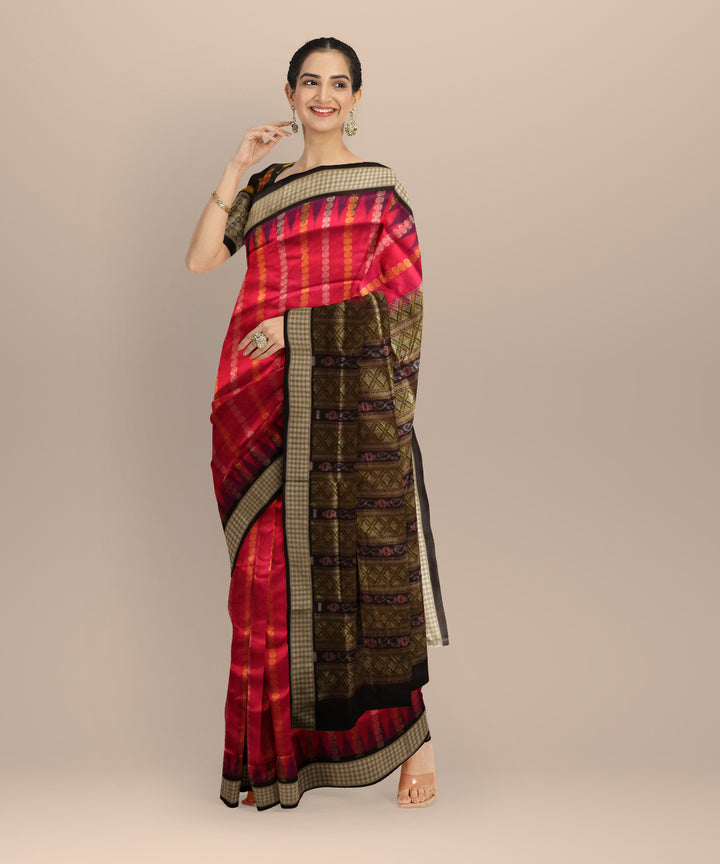 Pink Black Silk Handloom Bomkai Saree