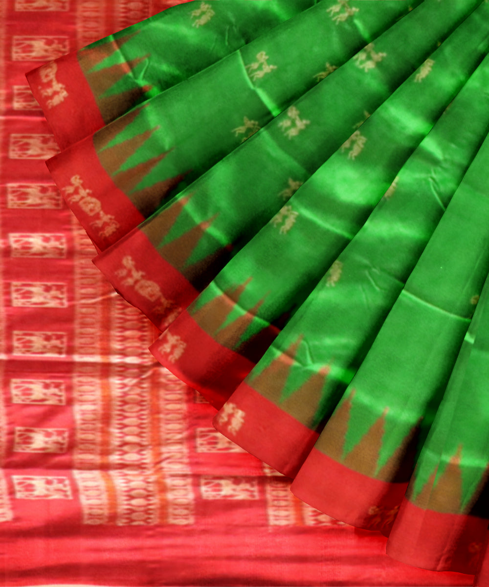Dark Green Dark Red Silk Handloom Bomkai Saree 2