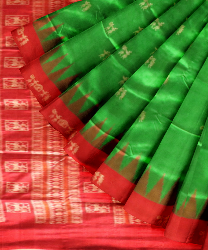 Dark Green Dark Red Silk Handloom Bomkai Saree 2