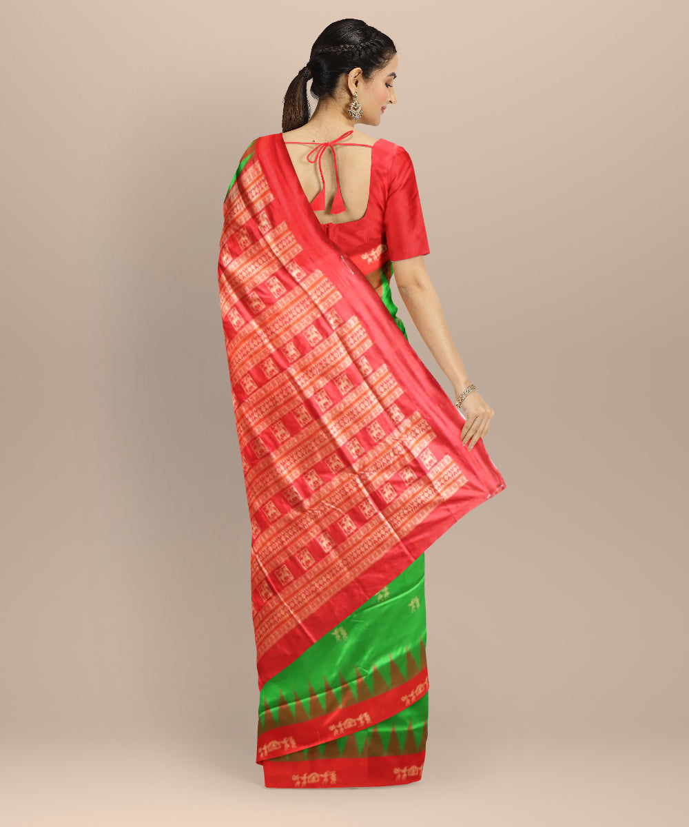 Dark Green Dark Red Silk Handloom Bomkai Saree 2