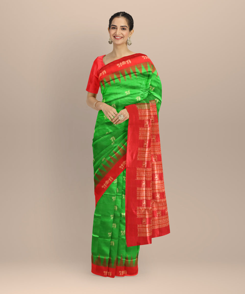 Dark Green Dark Red Silk Handloom Bomkai Saree 2