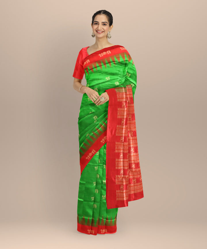 Dark Green Dark Red Silk Handloom Bomkai Saree 2
