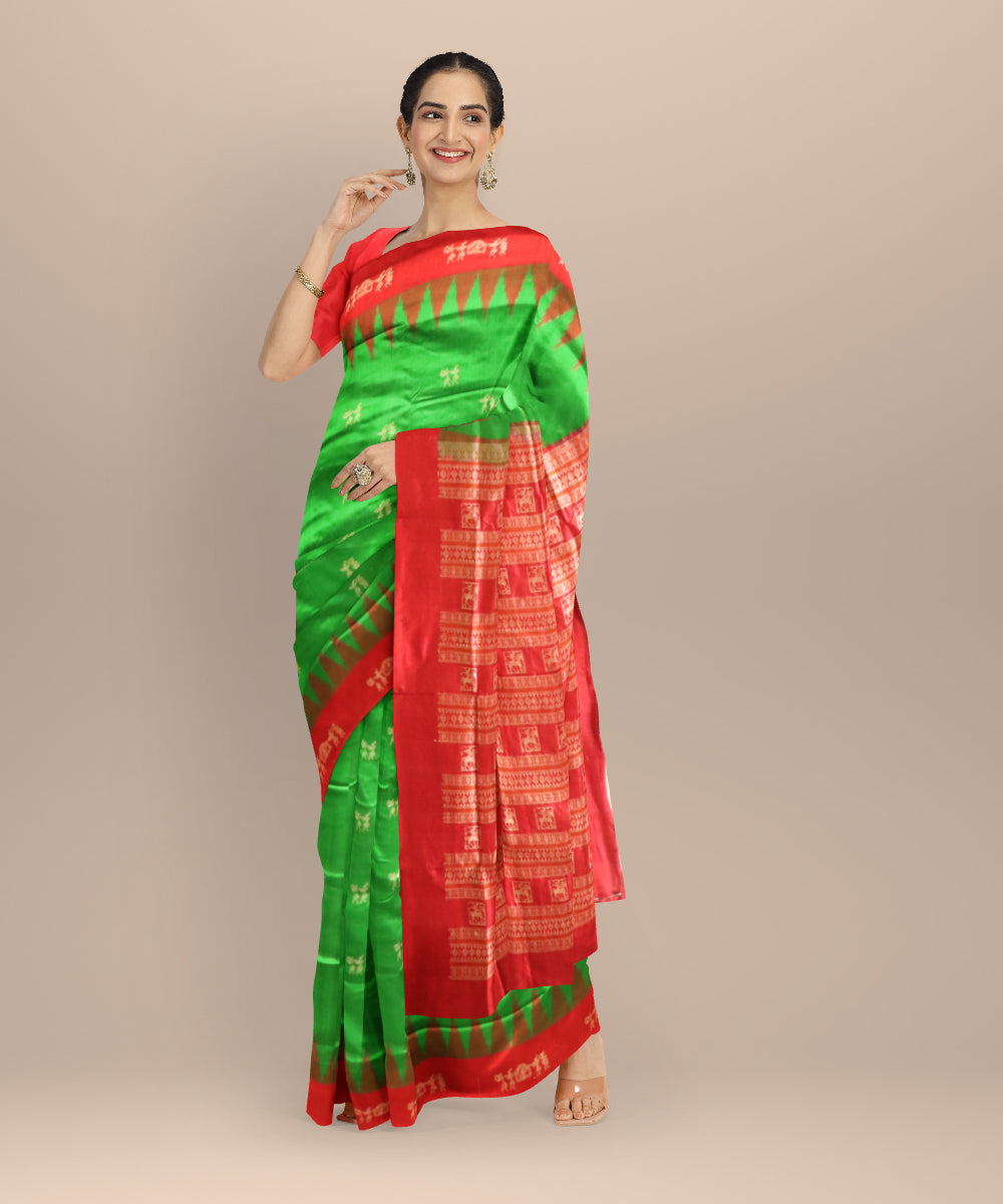 Dark Green Dark Red Silk Handloom Bomkai Saree 2