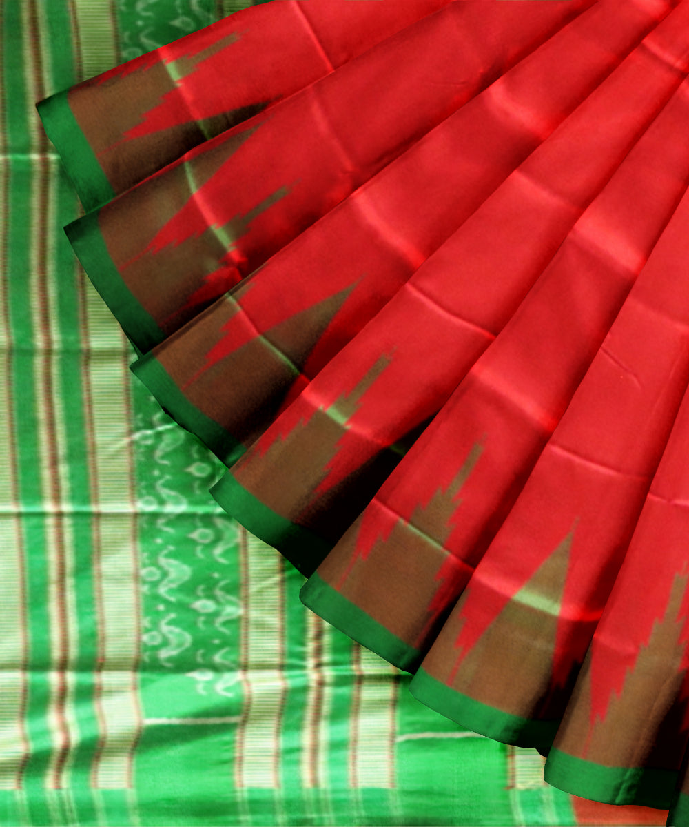 Red Dark Green Silk Handloom Sambalpuri Saree