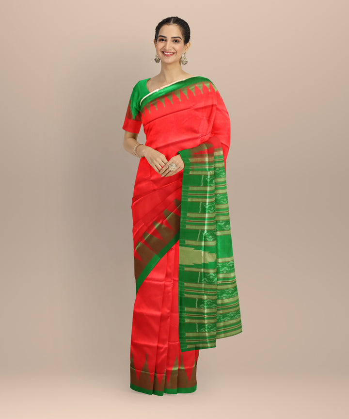 Red Dark Green Silk Handloom Sambalpuri Saree