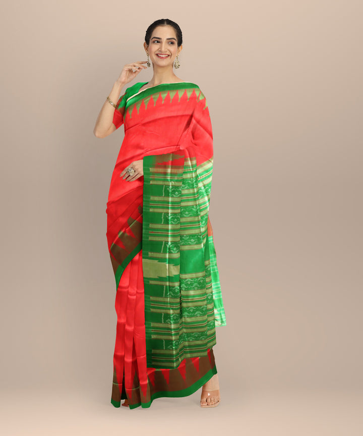 Red Dark Green Silk Handloom Sambalpuri Saree
