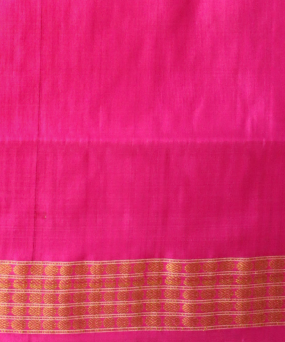 Beige Fluorescent Pink Silk Handloom Bomkai Saree