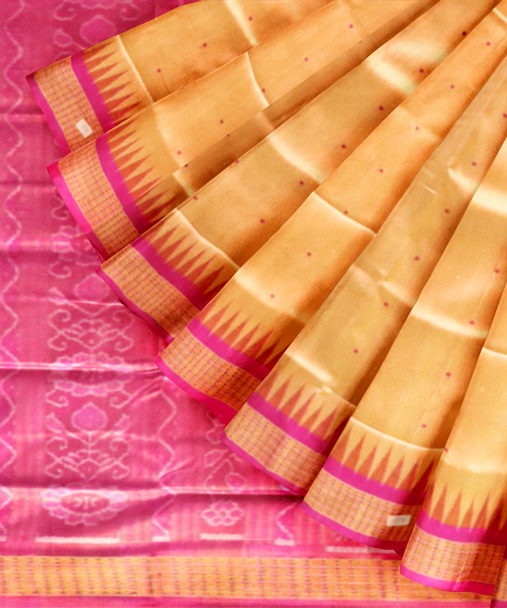 Beige fluorescent pink silk handloom bomkai saree