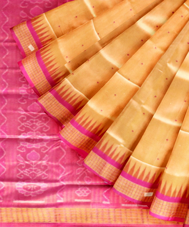 Beige fluorescent pink silk handloom bomkai saree