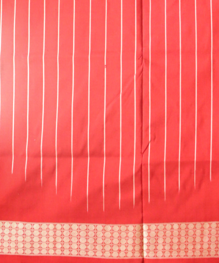 White Dark Red Silk Handloom Bomkai Saree 2