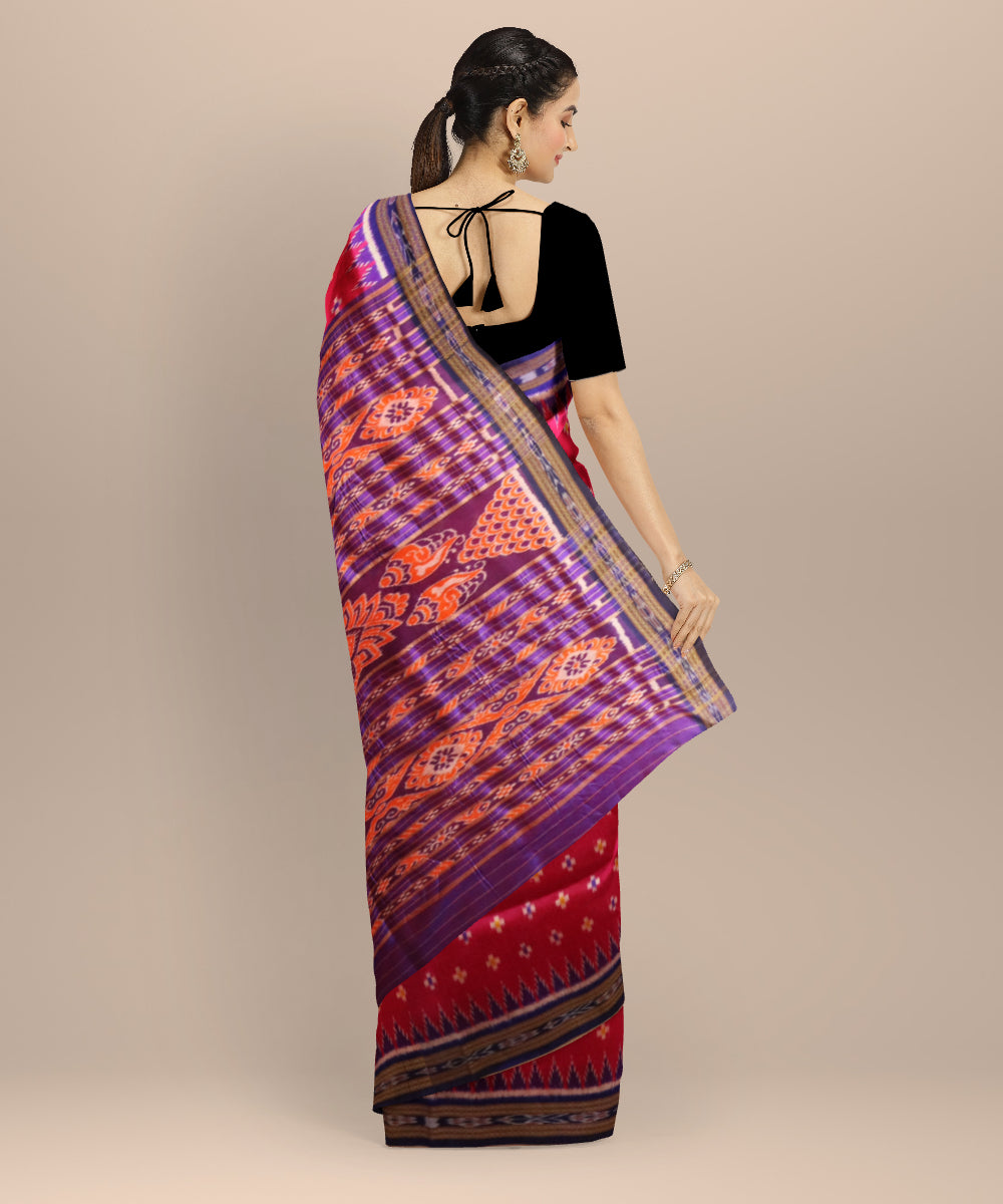 Pink dark blue silk handloom khandua saree