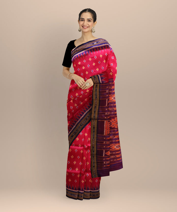Pink dark blue silk handloom khandua saree