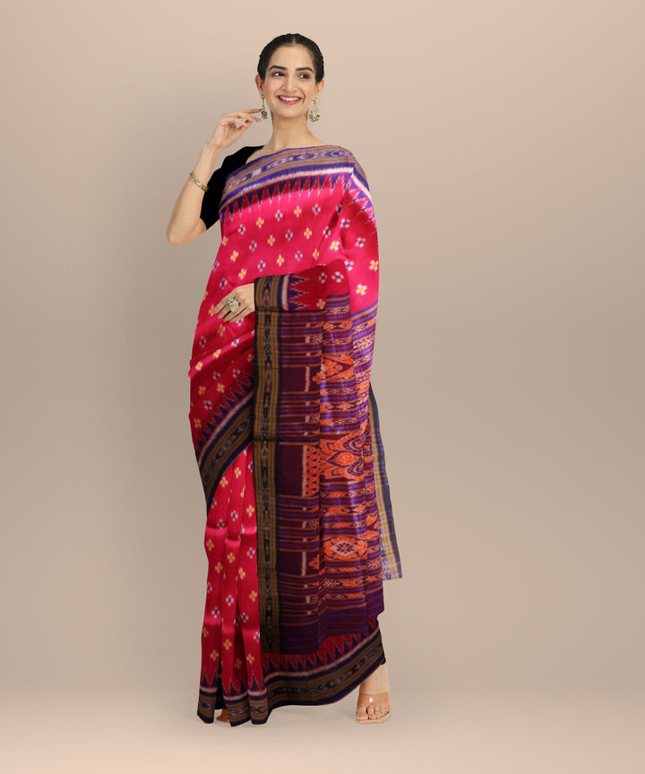 Pink dark blue silk handloom khandua saree