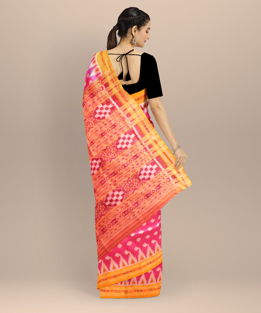 Pink orange silk handloom khandua saree