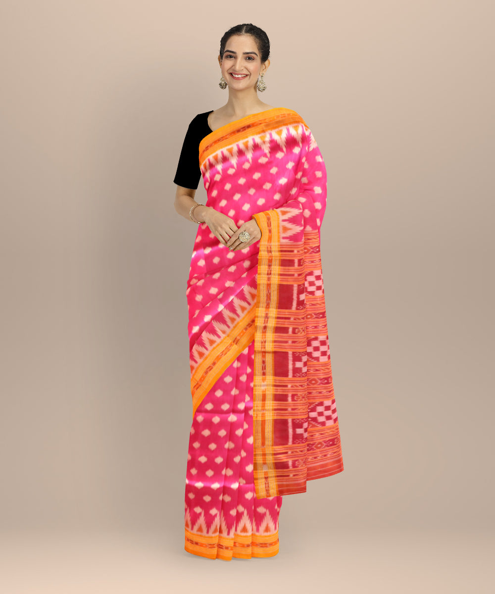 Pink orange silk handloom khandua saree