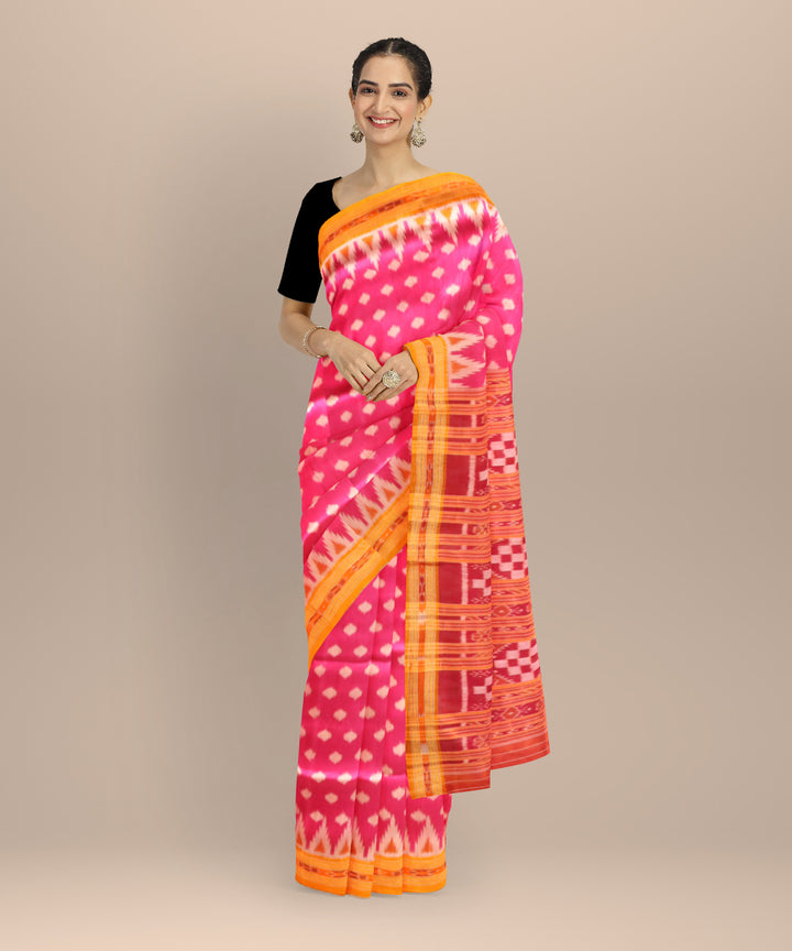 Pink orange silk handloom khandua saree