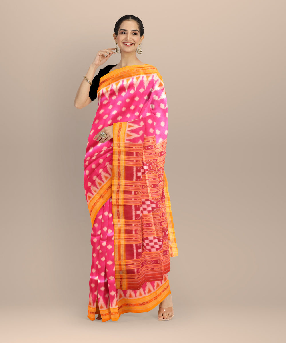 Pink orange silk handloom khandua saree