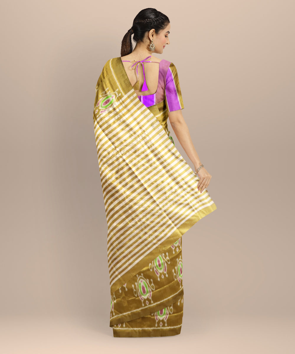 Olive green dark tan silk handloom sambalpuri saree